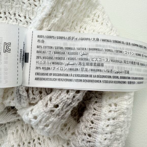 Abercrombie Fitch Open Knit Button Up Sweater Womens XL Tall Ivory Beige Striped - Picture 6 of 7